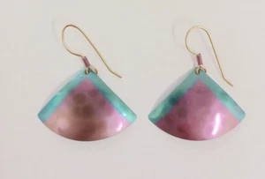 Holly Yashi Dangle Pink & Blue Triangle Earrings *Signed - Picture 1 of 3