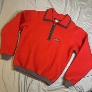 Vintage Lands End Fleece Quarter Zip Sweater Jacket Red Men’s Medium Made In USA - Picture 1 of 6