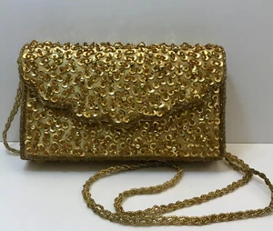 Vtg Gold Beaded Clutch Purse Bijoux Terner Shoulder Bag With Chain Strap New - Picture 1 of 12