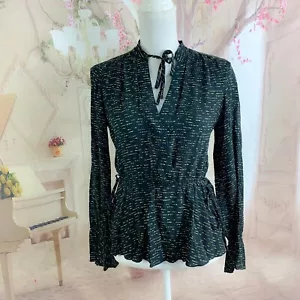 Derek Lam 10 Crosby Women’s Print Tassel Peplum Blouse Size 4 - Picture 1 of 10