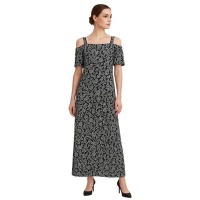 Roamans Womens 1X 22/24 Cold Shoulder Maxi Dress Boho Flowy Evening Travel - Image 1 of 4