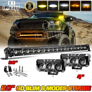 COLIGHT 20"+3"inch LED Work Light Bar 6 Modes Amber White Strobe For Jeep Ford - Picture 1 of 24