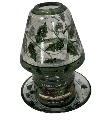 Yankee Candle Balsam Cedar Hollyberry Small Jar Topper Shade Plate Glass Crackle - Image 1 of 4