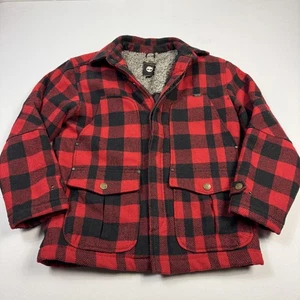 Timberland Buffalo Plaid Jacket Mens Large Red Black Wool Blend Lined Workwear - Picture 1 of 12