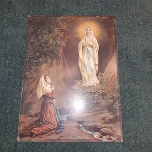 Antikes katholisches religiöses großes Gemälde auf Zinn 17,5" x 23,5" - Bild 1 von 8