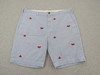Brooks Brothers Shorts Mens 38 Seersucker Blue Striped Embroidered Watermelon 9" - Image 1 of 4