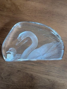 Mats Jonasson Crystal Swan And Baby Handmade In Sweeden Signed - Bild 1 von 7