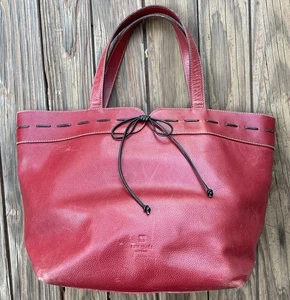 Vintage Kate Spade Red Leather Handbag Purse Tote Bag Polka Dot Interior Italy - Picture 1 of 24
