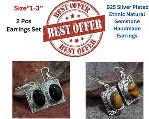 Schwarzer Onyx, Tigerauge 2-teiliges Ohrringe Set | Kombi Set 1,7|1,5" GW - Bild 1 von 5