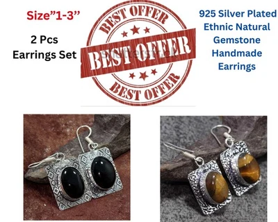 Schwarzer Onyx, Tigerauge 2-teiliges Ohrringe Set | Kombi Set 1,7|1,5" GW - Bild 1 von 4