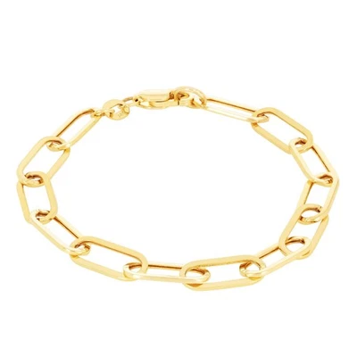 14k Yellow Gold 6mm Paperclip Chain Rolo Elongated Link Cable Bracelet Womens 7" - Image 1 of 4