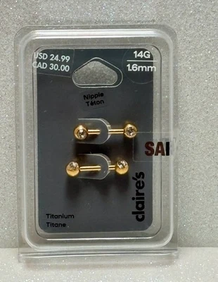 Claire’s Tono Dorado con Estrás Titanio 14G Pezón Barras - Paquete de 2 Nuevo Foto 1 de 2