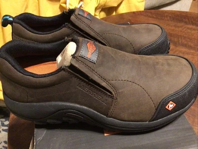 NUEVO Zapato Merrell JUNGLE MOC CT Para Mujer Puntera de Seguridad Sin Cordones Marrón EE. UU. Talla 7M Nuevo en Caja Foto 1 de 4