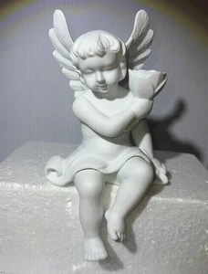 Dept 56 RARE Silhouette White Angel Shelf Sitter Candle Holder Vintage Cherub - Picture 1 of 7