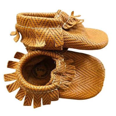 Freshly Picked Sz 3 Baby Soft Sole Genuine Leather Moccasins Shoes Tan - Image 1 of 4