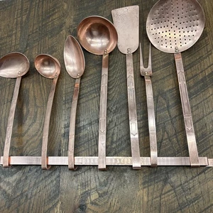 Antique Dutch Danish Solid COPPER ART DECO KITCHEN UTENSILS French Country 8pcs - Picture 1 of 20