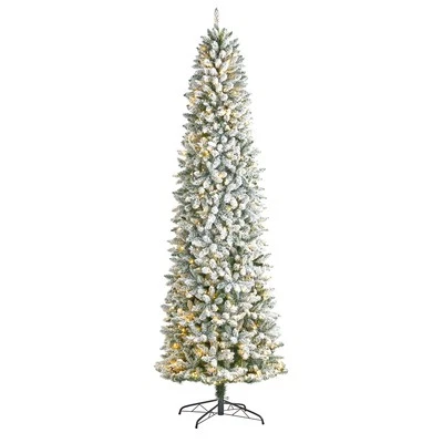 Nearly Natural 9ft. Slim Flocked Montreal Fir Artificial Christmas Tree with 600 - Image 1 of 4