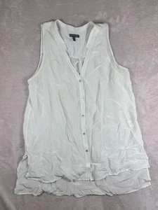 Eileen Fisher V-Neck Mandarin Collar Tank Blouse 100% Silk Sheer Artsy Boho L - Picture 1 of 11