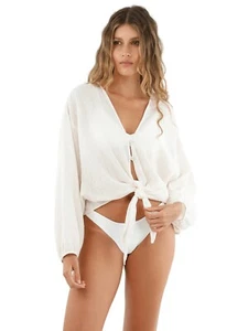 Malai  - Sane Shirt Tie Front Reversible Beach Cover Up Large - New with Tags - Picture 1 of 4