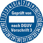 Prfplakette ab 26, Gepr. von __ nach DGUV, blau/wei,  30mm 10Stk/Bog. 30mm