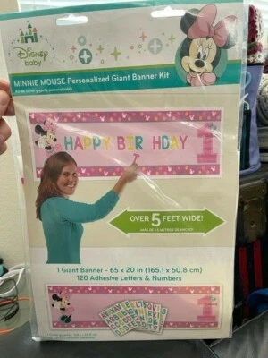 1er Cumpleaños Minnie Mouse Kit de Banner Personalizado Suministros de Fiesta Minnie ¡¡Nuevo!!! Foto 1 de 2