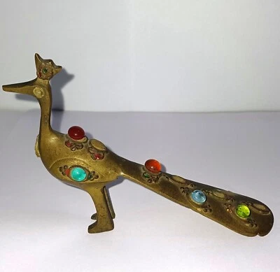 Antique Old Sitting Peacock Colorful Mina Bronze Vintage Rare WATCH VIDEO - Image 1 of 4