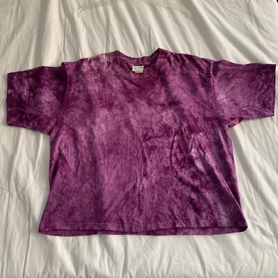 VTG Blank Purple Tie Dye Shirt L Purple Cropped Single Stitch Distress Hippie — 第 1/4 张图片