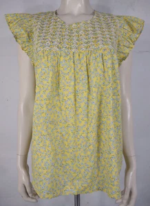 NWT J. Crew yellow blue floral flutter sleeve smocked blouse ladies Large - Picture 1 of 9
