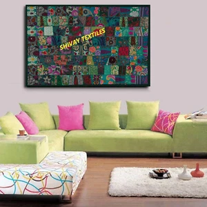 Vintage Wall Tapestry Cotton Hand Beads Embroidered Patchwork Ethnic Hanging 60" - Picture 1 of 9