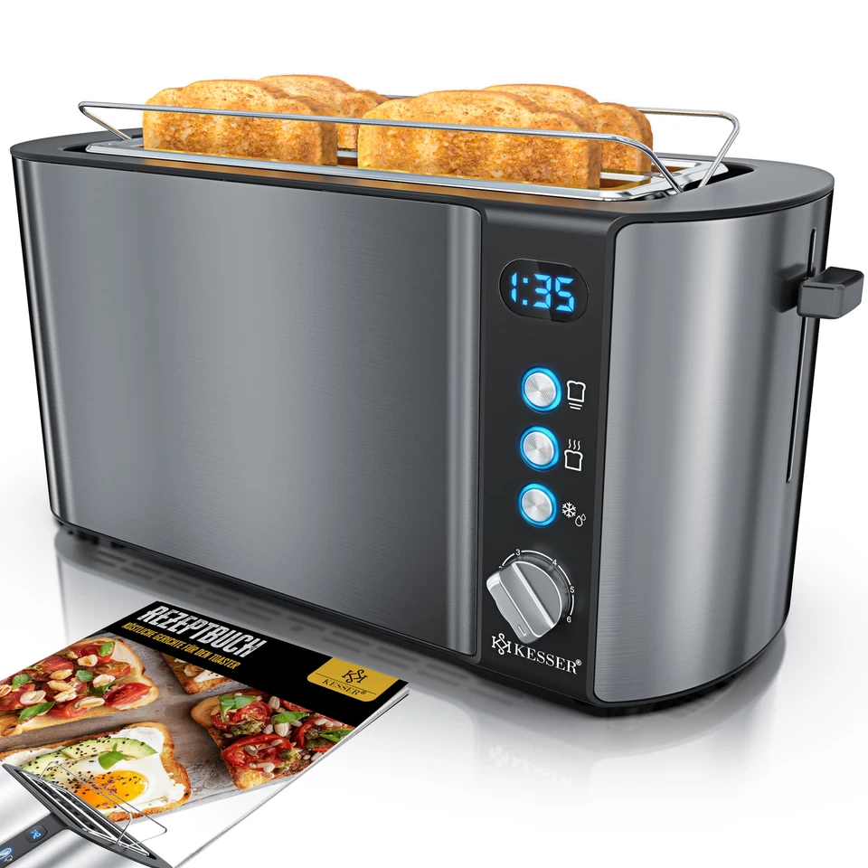 KESSER® Toaster 4-Scheiben mit Brötchenaufsatz Rezeptbuch 6-Stufen Toast Automat - Bild 1 von 1