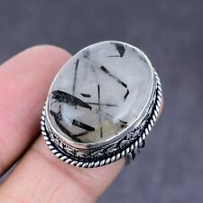 Black Rutile Gemstone 925 Sterling Silver Gift Jewelry Ring Size 6.5 H655