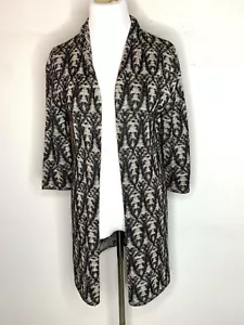 Peruvian Connection Womens Open Front Tunic Cardigan Sweater Trees Black Sz M - Picture 1 of 7