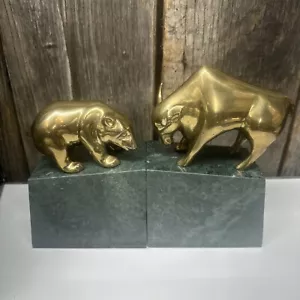 Stock Market Fermalibri Vintage Gatco Orso e Toro Wall Street Ottone e Marmo - Foto 1 di 12