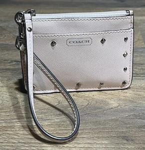 Coach Light Pink Studded Leather Wristlet Card Holder  - Picture 1 of 8