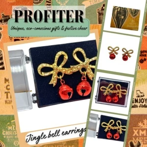 Jingle bell earrings, red and gold. Ready to gift Novelty Christmas  - Picture 1 of 5