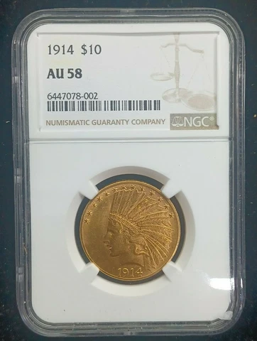 1914 $10 Gold Indian NGC AU58 Cover