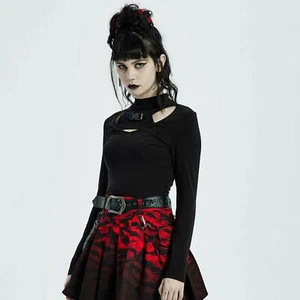 PUNK RAVE Dysfunctional Longsleeve Gothic Top Black Stretch Long Sleeve Shirt - Picture 1 of 11