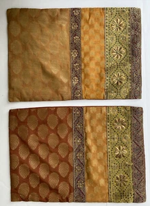 2 Pier 1 Lumbar 14x20 Throw Accent PILLOW COVER Pair Beaded Brocade Gold Rust - Picture 1 of 7