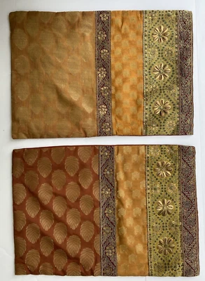 2 Pier 1 Lumbar 14x20 Throw Accent PILLOW COVER Pair Beaded Brocade Gold Rust - Image 1 of 4