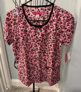 NEW Betsey Johnson Lovely Leopard Sunflower Keyhole Womens scrub top Extra Small - Picture 1 of 12