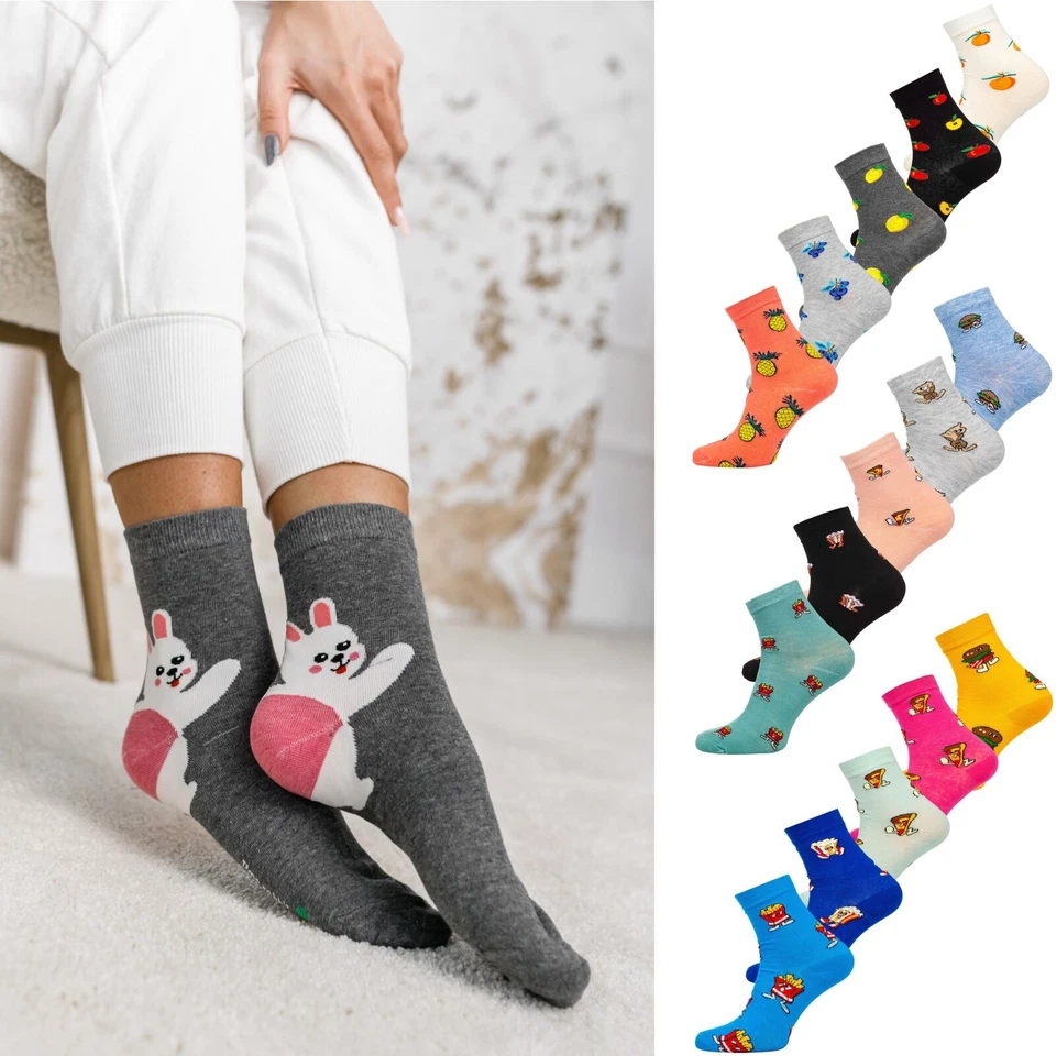 Socken 5 Pack Paar Kurzsocken Socks Classic Aufdruck Motiv Damen Mix BOLF Basic