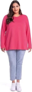 Women's Long Sleeve Tunic Tops Loose Fit Crewneck T Shirt Plus Sz Med Pink NEW! - Picture 1 of 5