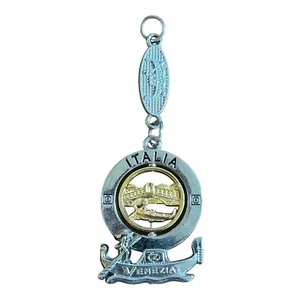 Italian Silver & Gold Tone Italia Venezia Spinner Flip Italy Souvenir Keychain - Foto 1 di 9