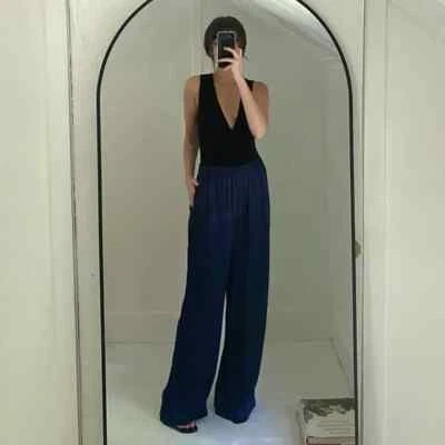 & Other Stories леопардовый принт жаккард атласные широкие брюки новый с Ярлыками темно-синий размер 6 $79 - Изображение 1 из 4