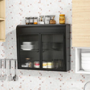 2-Door Wall-Mounted Metal Storage Cabinet with Tempered Glass Doors & Shelves - Picture 1 of 47