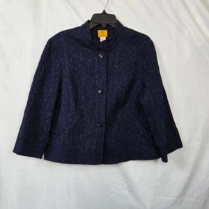 Ruby Rd Women's Navy 3/4 Sleeve Textured Mandarin Collar Career Office Jacket 16 - Picture 1 of 9