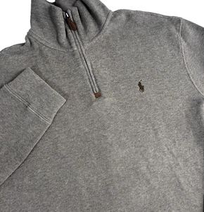 Polo Ralph Lauren 1/4 Zip Sweater Men's L Heather Brown Mock Neck Preppy Classic - Picture 1 of 8