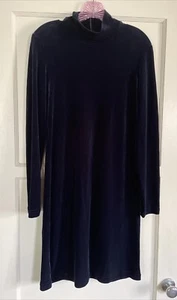 Vintage DKNY 90s Blue Velvet Mock Neck Stretch Dress Sz M Made in USA Normcore - Picture 1 of 5