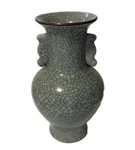 Vintage chinesische Seladon grüne Crackle Glasur Porzellan Keramik Vase 12" hoch - Bild 1 von 3
