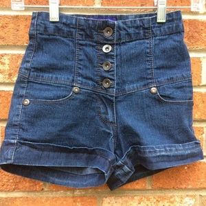 Max Azria & Miley Cyrus Jean Shorts Jr Size 1 High Rise Exposed Button Fly Cuff - Picture 1 of 7